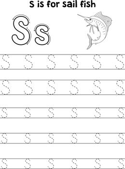 Sailfish Animal Tracing Letter ABC Coloring Page S