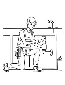 Plumber Isolated Coloring Page for Kids
