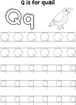 Quail Animal Tracing Letter ABC Coloring Page Q