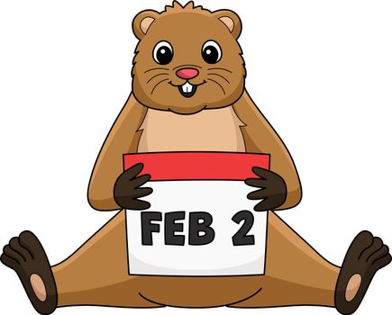 Groundhog Holding Calendar Cartoon Clipart