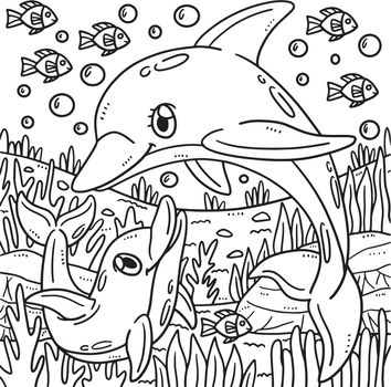 Mother Dolphin and Baby Dolphin Coloring Page