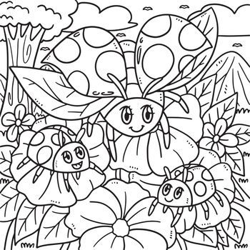 Mother Ladybug and Baby Lady Beetles Coloring Page