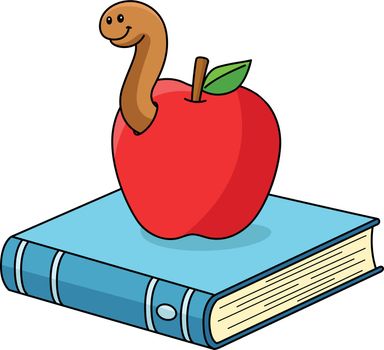 Book with Apple Cartoon Colored Clipart
