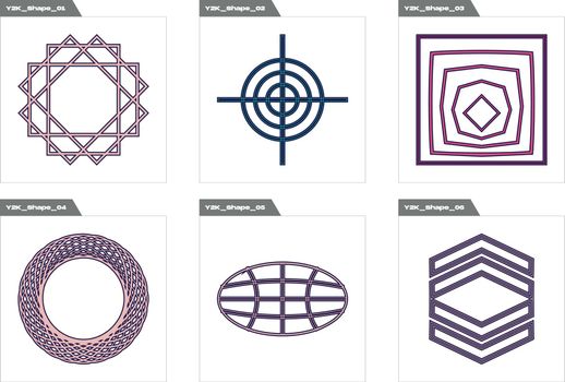 Brutalism shapes. Rave psychedelic retro futuristic set. Templates for notes, posters.