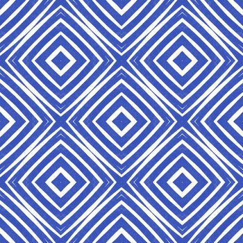 Tiled watercolor pattern. Indigo symmetrical kaleidoscope background. Textile ready breathtaking print, swimwear fabric, wallpaper, wrapping. Hand painted tiled watercolor seamless.