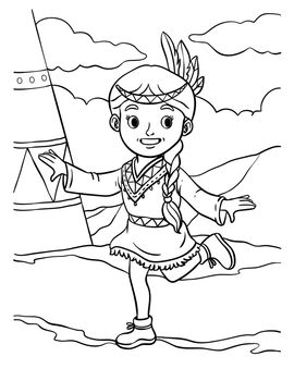 Native American Indian Girl Dancing Coloring Page