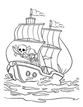 Pirate Ship Isolated Coloring Page for Kids