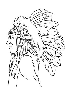 Native American Indian Chieftain Isolated Coloring