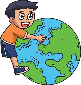 Earth Day Child Embracing Earth Cartoon Clipart
