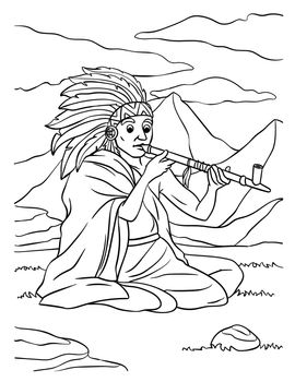 Native American Indian with Calumet Coloring Page
