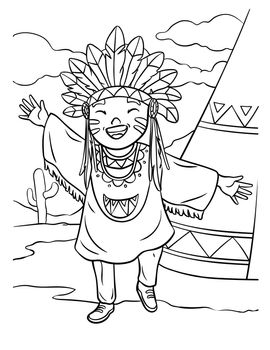 Happy Native American Indian Girl Coloring Page