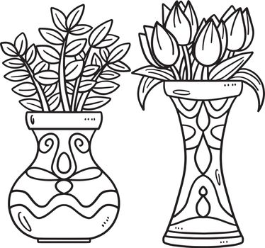 Spring Potted Plants Isolated Coloring Page