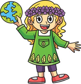 Earth Day Girl In Forest Cartoon Colored Clipart