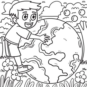 Earth Day Child Embracing Earth Coloring Page