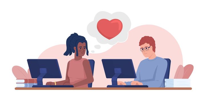 Office romance 2D vector isolated illustration