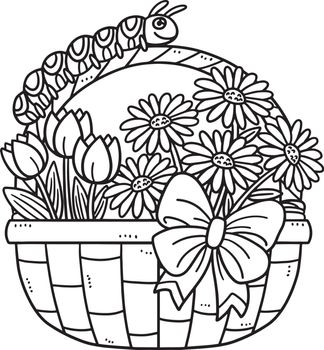 Spring Caterpillar And Basket Of Flowers Isolated