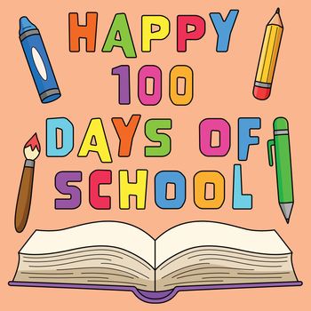 100th Day Of School Text Book Colored Cartoon