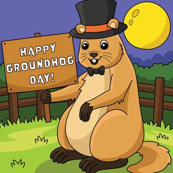 Groundhog with Hat Colored Cartoon Illustration