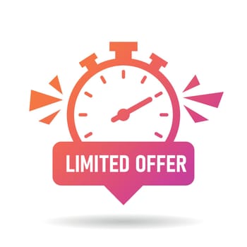 Limited offer icon in flat style. Promo label with alarm clock vector illustration on isolated background. Last minute chance sign business concept.