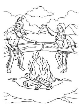 Native American Indian Fire Dancing Coloring Page