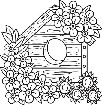 Spring Bird House Isolated Coloring Page for Kids