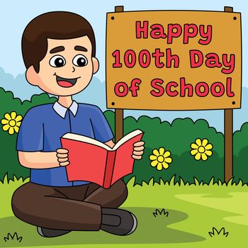 100th Day Of School Student with Book Colored