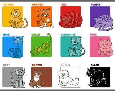 basic colors set with cartoon cats characters