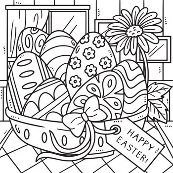 Happy Easter Egg Basket Coloring Page for Kids