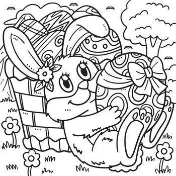 Bunny Hugging Easter Egg Coloring Page for Kids