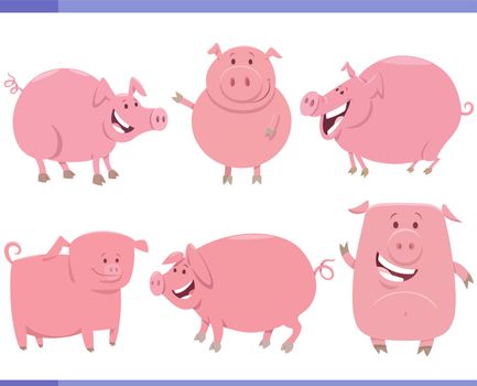 cartoon funny pigs farm animal characters set
