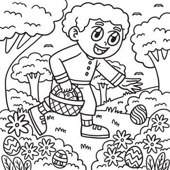 Boy Searching for Easter Egg Coloring Page