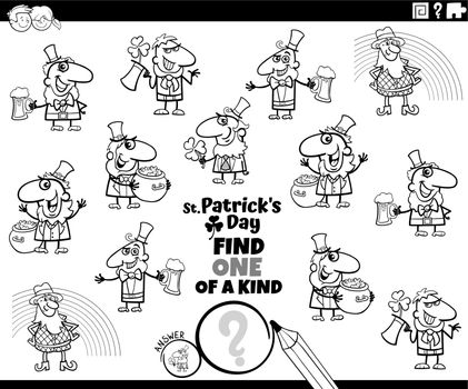 one of a kind game with cartoon Leprechauns coloring page