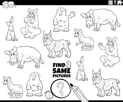 find two same cartoon animals game coloring page
