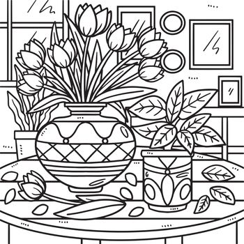 Spring Flowers In A Vase Coloring Page for Kids