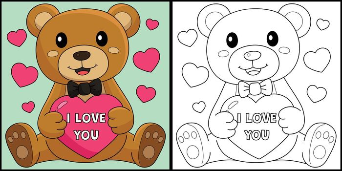Valentines Day Teddy Bear Coloring Illustration