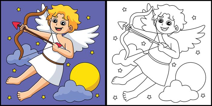 Valentines Day Cupid Coloring Page Illustration