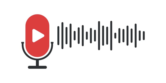 Podcast microphone icon in flat style. Audio interview vector illustration on isolated background. Studio speaker sign business concept.
