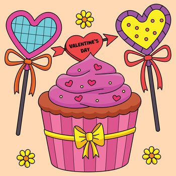 Valentines Day Cupcake and Candies Colored Cartoon