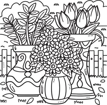 Spring Potted Plants Coloring Page for Kids