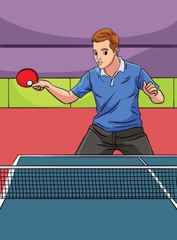 Table Tennis Colored Cartoon Illustration