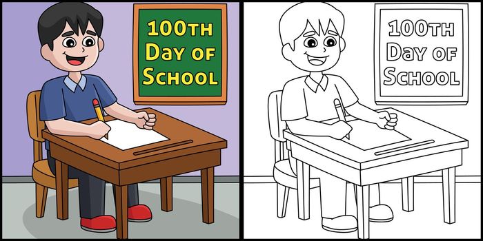 100th Day Of School Student Writing Illustration