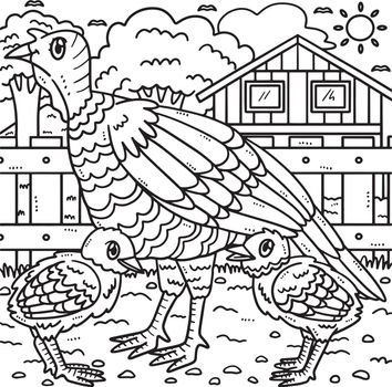 Mother Turkey and Baby Turkey Coloring Page