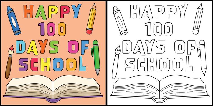 100th Day Of School Text Book Illustration