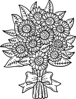 Sunflower Bouquet Spring Coloring Page for Adults