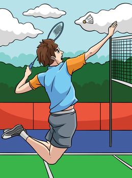 Badminton Sports Colored Cartoon Illustration