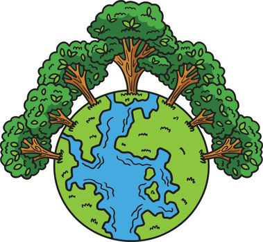 Earth Day Trees Crowning Earth Cartoon Clipart