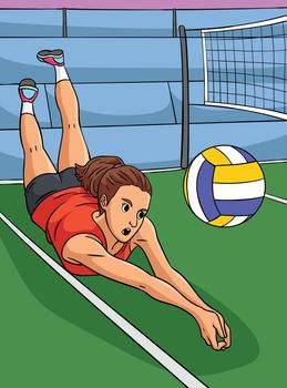 Volleyball Sports Colored Cartoon Illustration