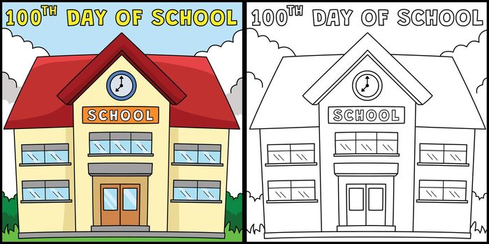 100th Day Of School Coloring Page Illustration