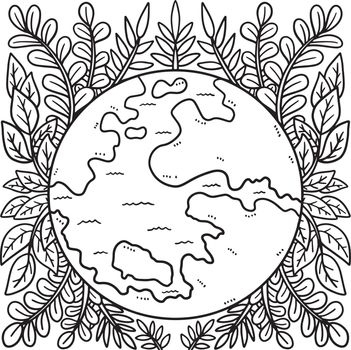Earth Day Earth Surrounded by Leaves Coloring Page