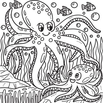 Mother Octopus and Baby Octopus Coloring Page